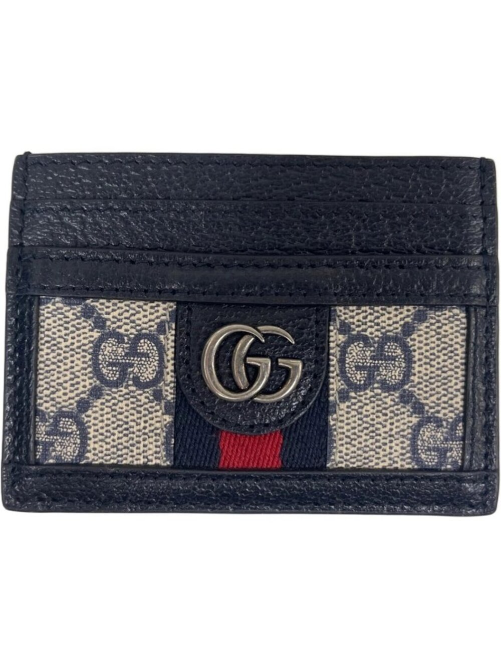 Gucci Card Case Marmont GG Logo Leather Beige Black Card Holder Unisex Accessory